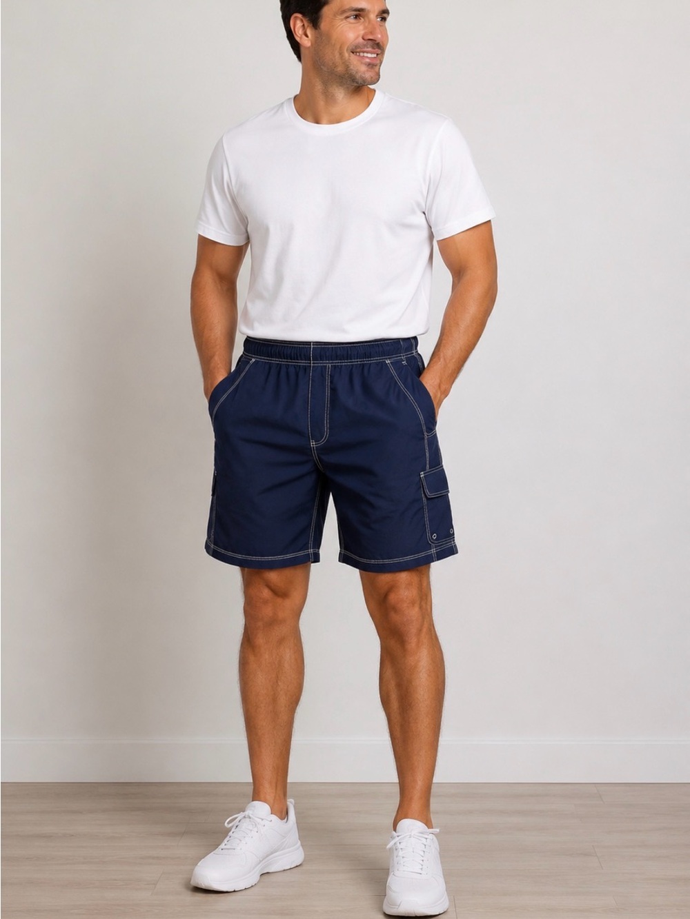 Prospirit Men's Navy swim Shorts with Contrast Stitching